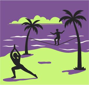 Curated activities: volleyball, slackline, yoga